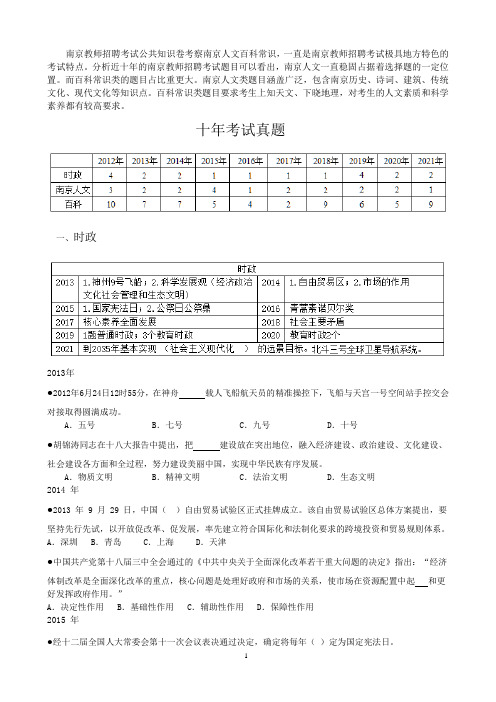 南京教师招聘考试南京人文百科时政考什么