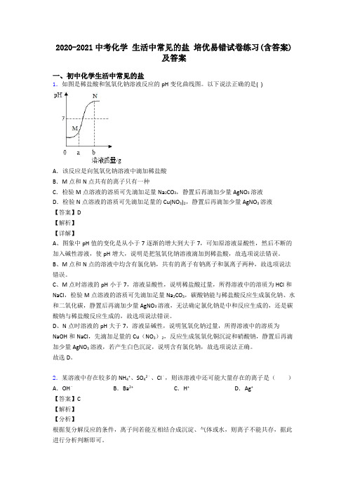 2020-2021中考化学 生活中常见的盐 培优易错试卷练习(含答案)及答案