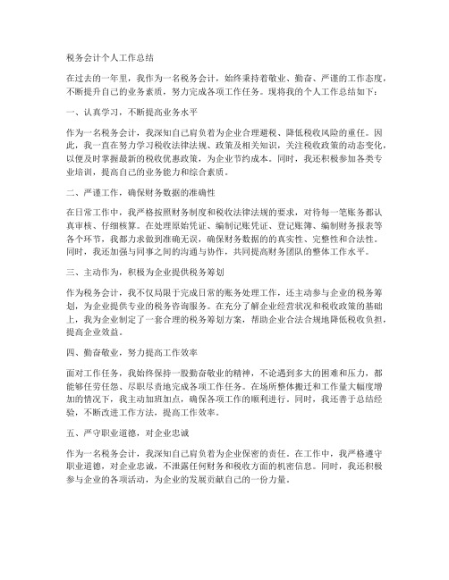 税务账会计的个人工作总结