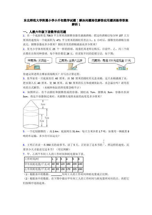 东北师范大学附属小学小升初数学试题∶解决问题培优解答应用题训练带答案解析1