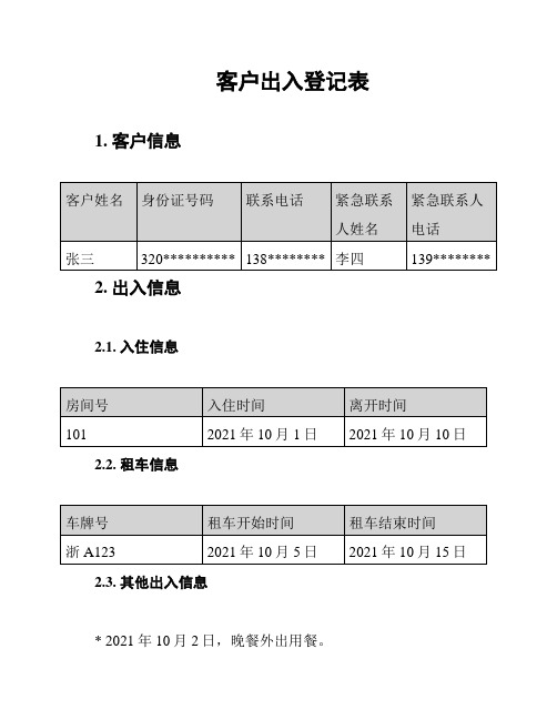 客户出入登记表