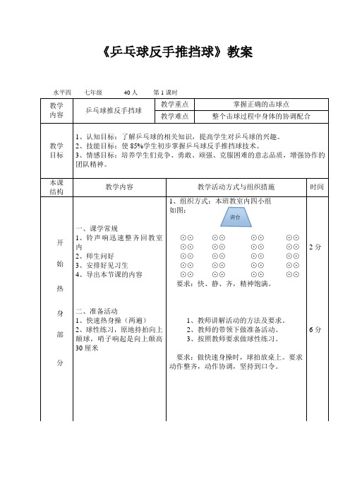 乒乓球反手推挡球教案