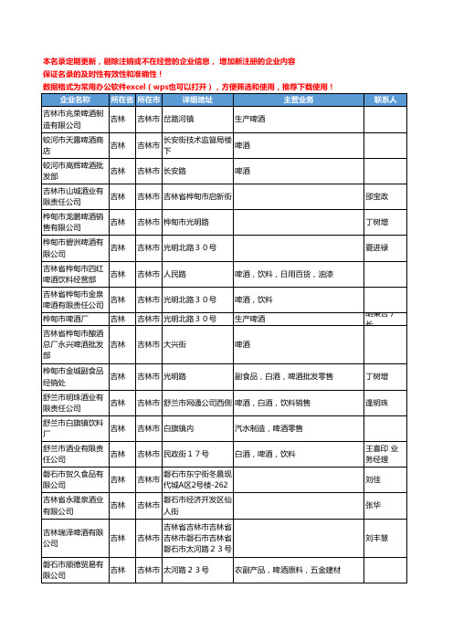 2020新版吉林省吉林市啤酒工商企业公司名录名单黄页联系方式大全89家