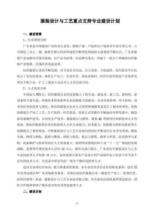 服装设计与工艺重点支持专业建设计划