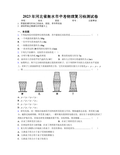 2023年河北省衡水市中考物理复习检测试卷附解析