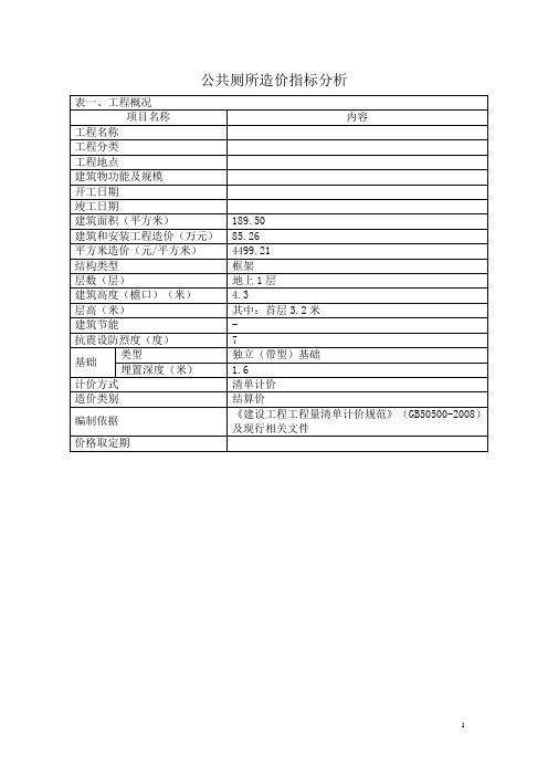 公共厕所造价指标分析