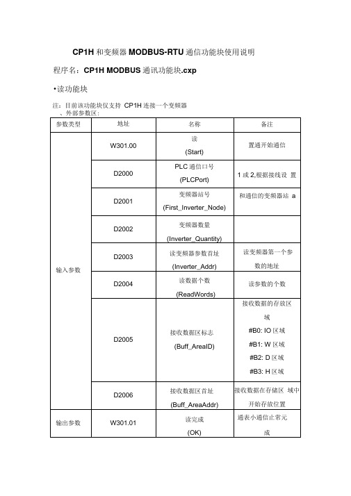 CP1HMODBUS通讯功能块使用说明