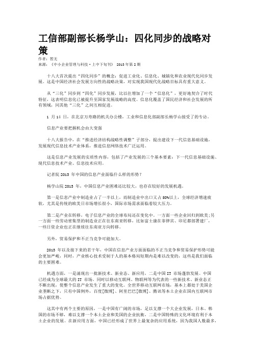 工信部副部长杨学山：四化同步的战略对策