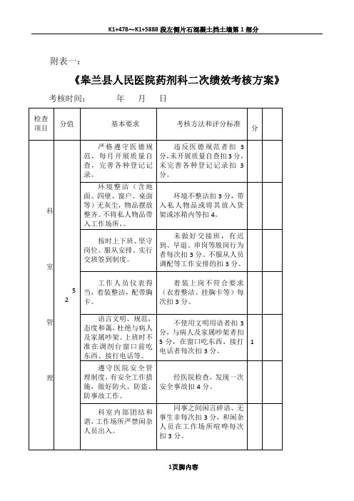 《皋兰县人民医院药剂科二次绩效考核方案》