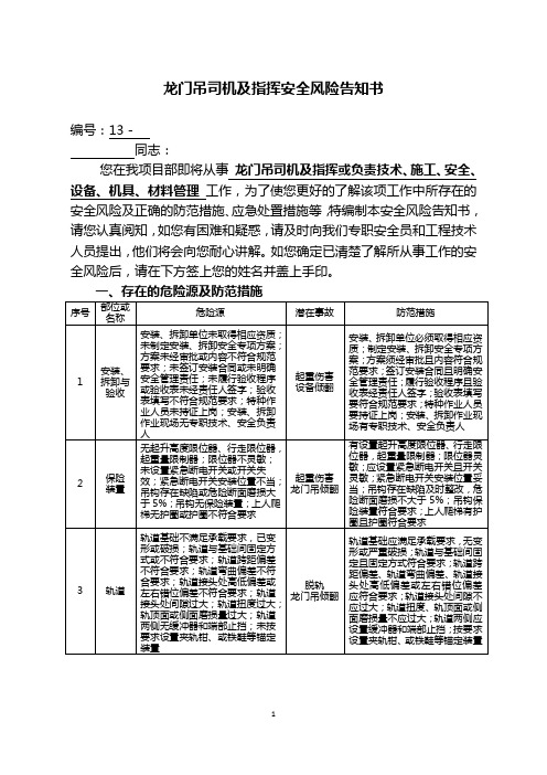 龙门吊及指挥安全风险告知书