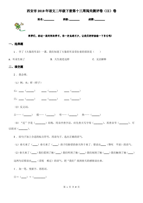 西安市2019年语文二年级下册第十三周闯关测评卷(II)卷