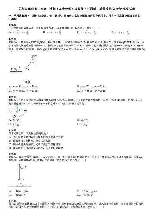 四川省乐山市2024高三冲刺(高考物理)统编版(五四制)质量检测(备考卷)完整试卷