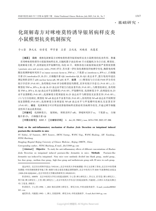 化斑解毒方对咪喹莫特诱导银屑病样皮炎小鼠模型抗炎机制探究