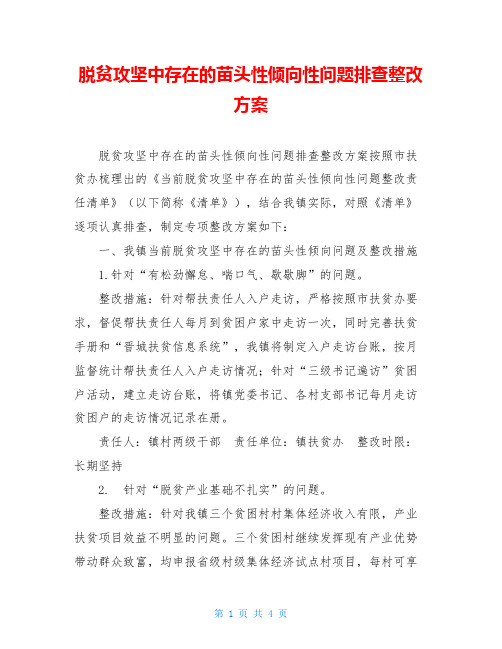 脱贫攻坚中存在的苗头性倾向性问题排查整改方案