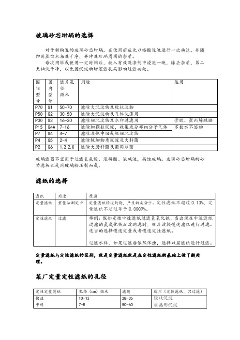 滤纸孔径大小的选择和玻璃砂芯坩埚孔径大小的选择