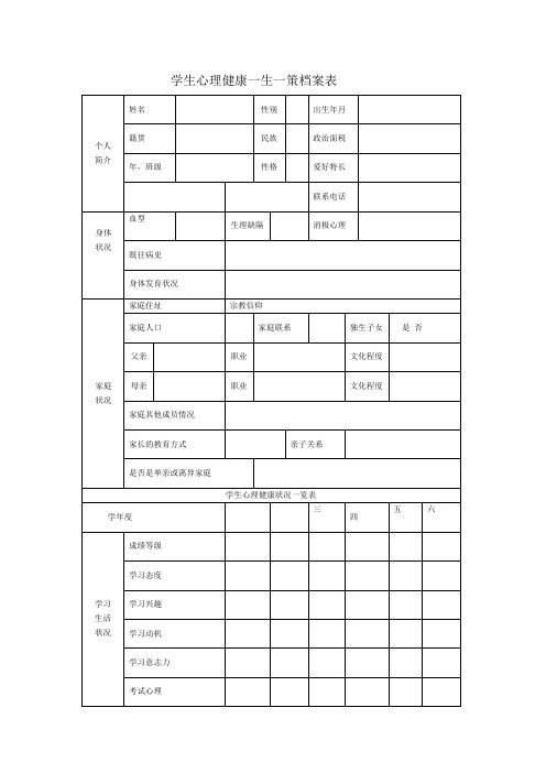 学生心理健康一生一策档案表