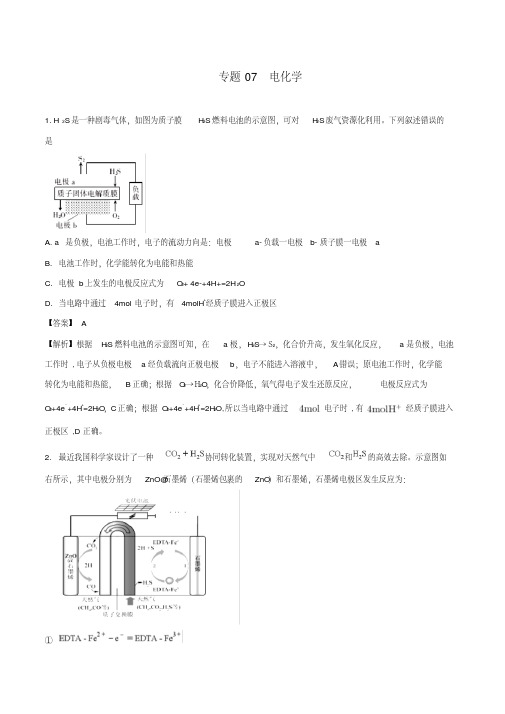 【精选】2019年高三化学二轮复习题型专练07电化学含解析2