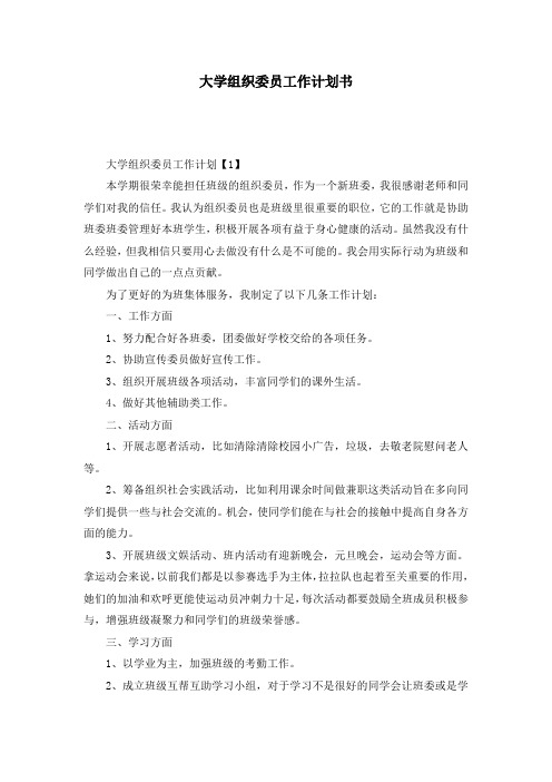 大学组织委员工作计划书