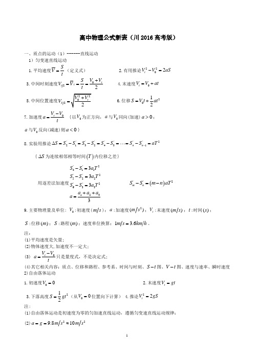 (2020年整理)高中物理公式新表(川高考版).doc