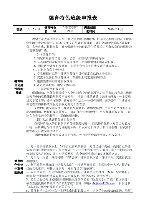 德育特色班级申报表