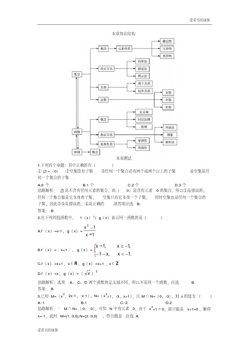 高一数学人教A版必修1单元测评五：第一章集合与函数概念Word版含解析