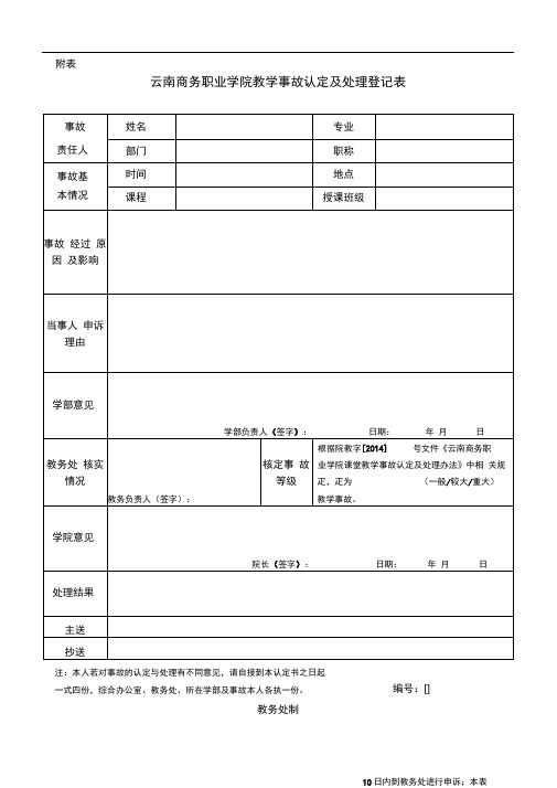 教学事故认定及处理登记表