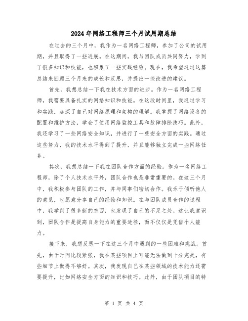 2024年网络工程师三个月试用期总结(二篇)