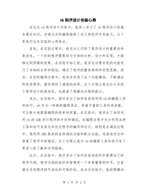 vb程序设计实验心得