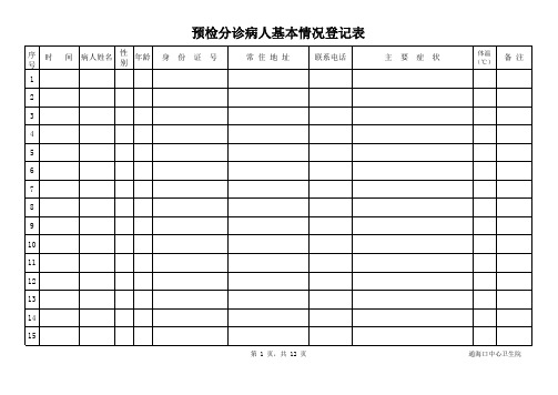 预检分诊病人基本情况登记表