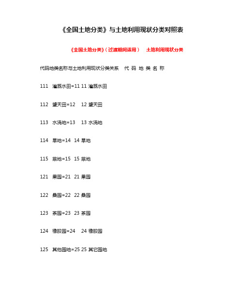 《全国土地分类》与土地利用现状分类对照表