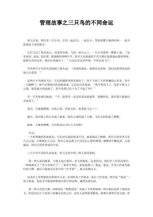 管理故事之三只鸟的不同命运