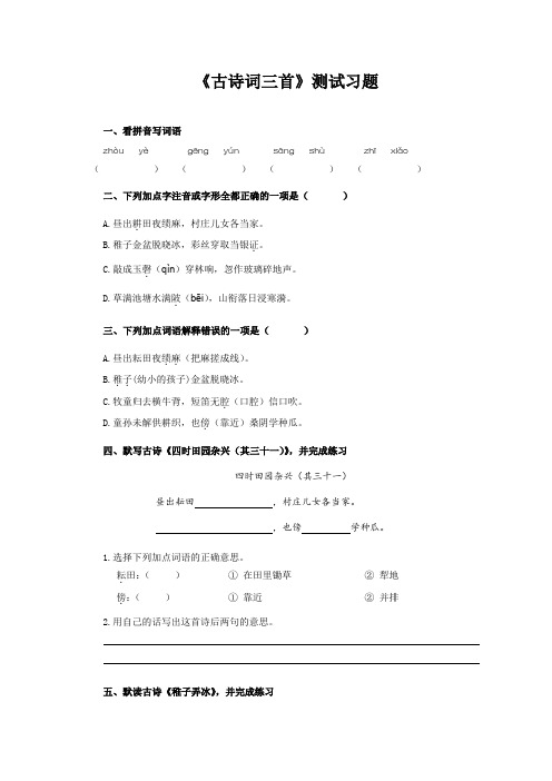 五年级语文下册古诗三首测试习题 (1)