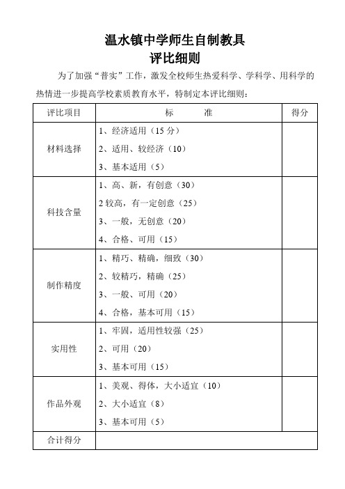 温水镇中学师生自制教具评比细则