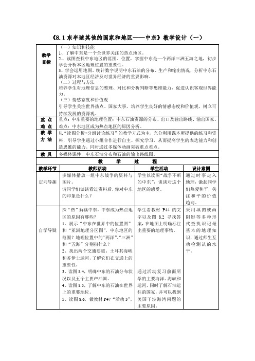 七年级地理下册教案-8.1中东43-人教版