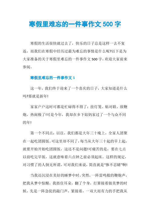 寒假里难忘的一件事作文500字