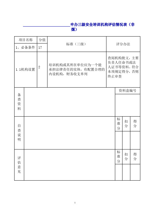 申办三级安全培训机构评估情况表(非煤)