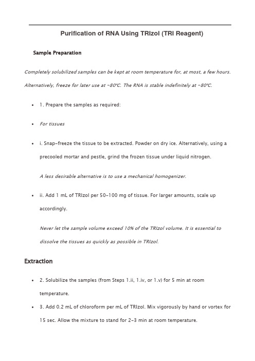 Purification of RNA Using TRIzol (TRI Reagent)