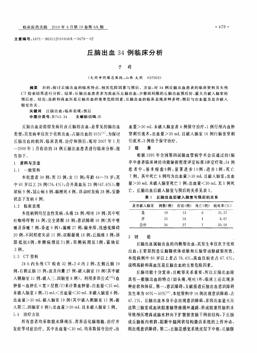 丘脑出血34例临床分析