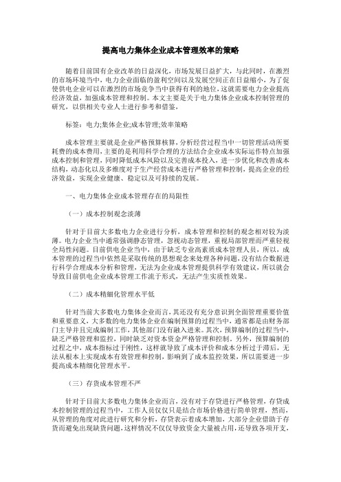 提高电力集体企业成本管理效率的策略