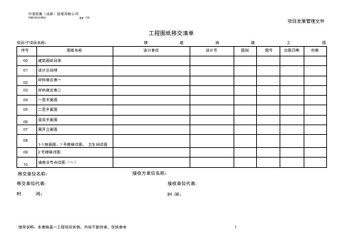 工程图纸移交清单