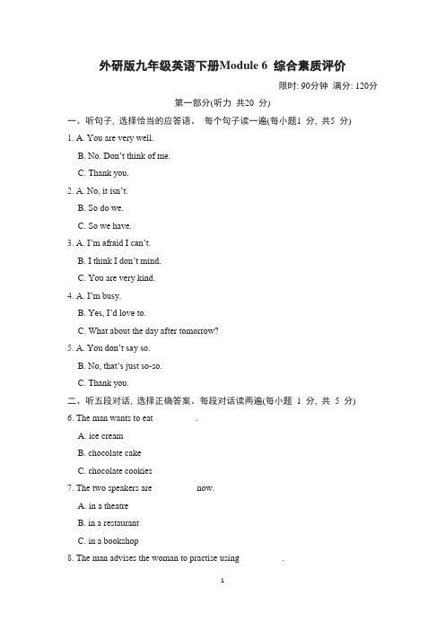 外研版九年级英语下册Module 6 综合素质评价含答案