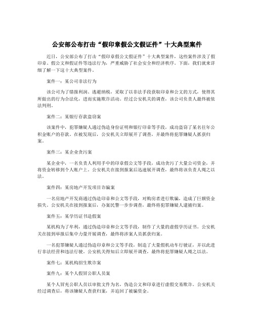 公安部公布打击“假印章假公文假证件”十大典型案件