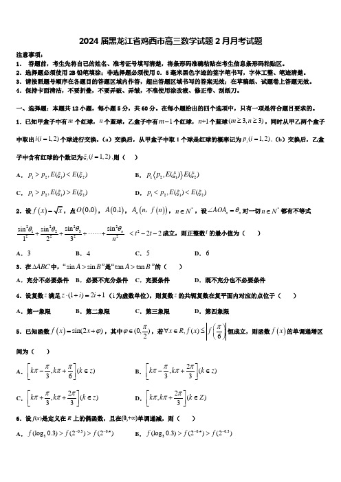 2024届黑龙江省鸡西市高三数学试题2月月考试题