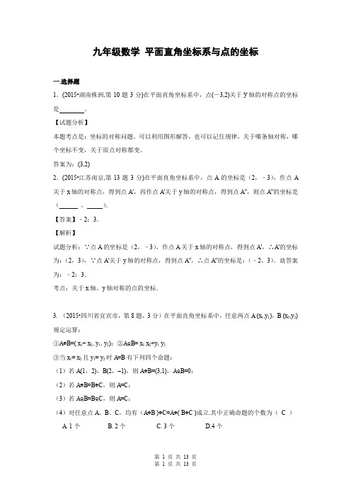 九年级数学 专题10 平面直角坐标系与点的坐标