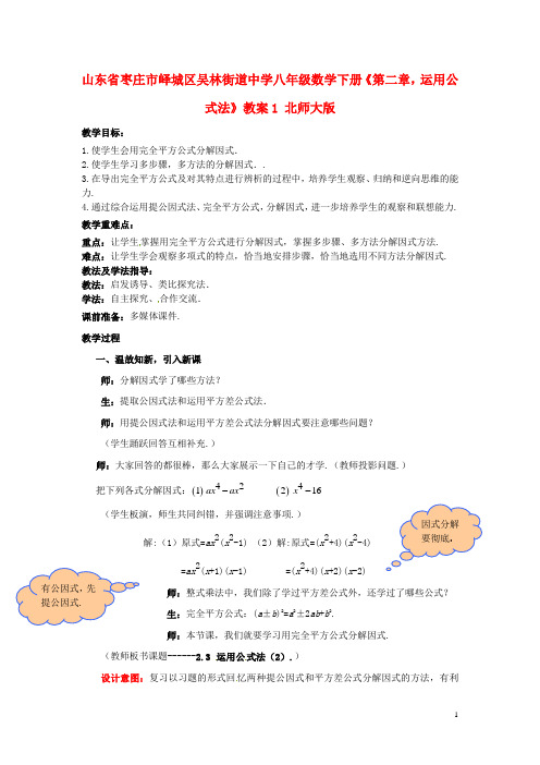 山东省枣庄市峄城区吴林街道中学八年级数学下册《第二章,运用公式法》教案1 北师大版