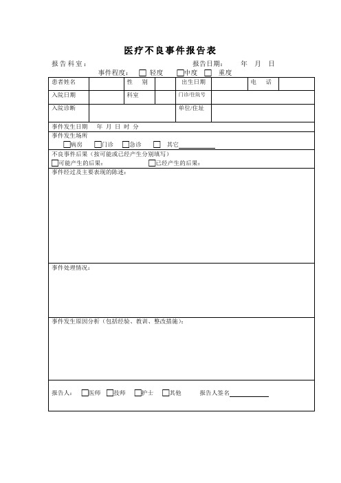 医疗不良事件报告表(模板)