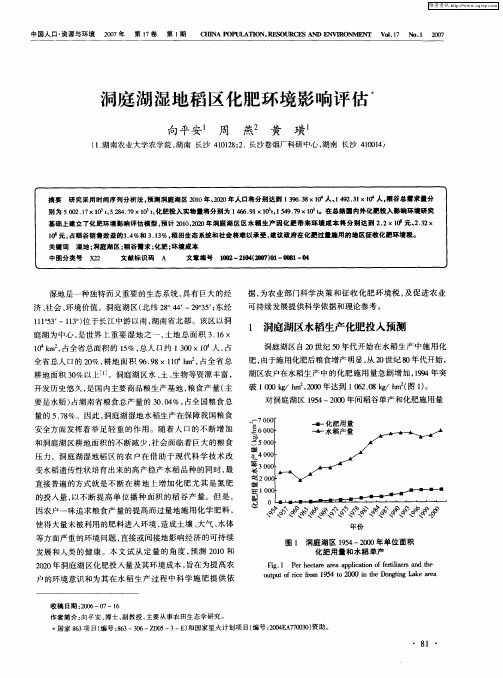 洞庭湖湿地稻区化肥环境影响评估