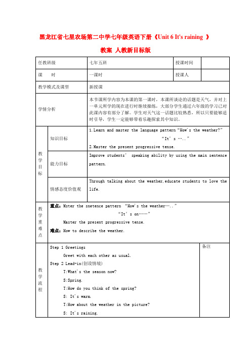 人教新目标英语七下unit 7《It ’s raining》 教案