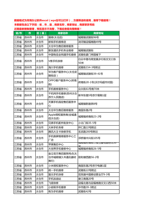 2020新版江苏省苏州市太仓市手机维修工商企业公司商家名录名单联系电话号码地址大全37家