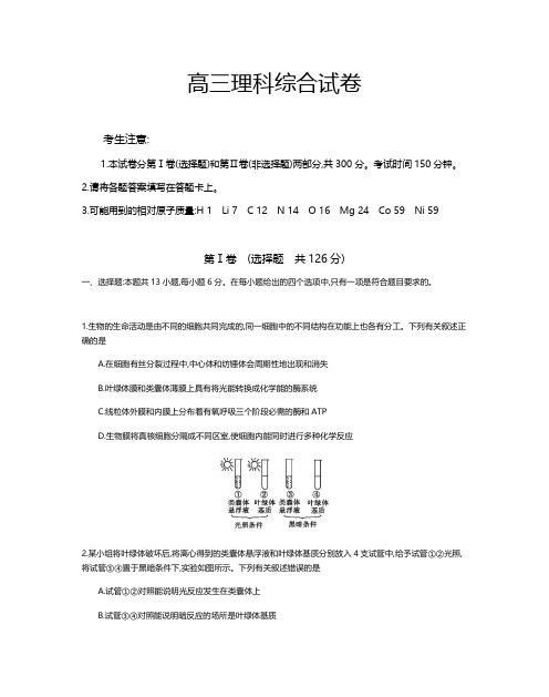 2020年3月陕西省联考高2020届高2017级高三理综试卷